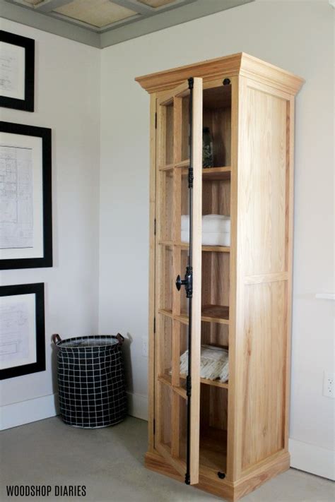 Build your own linen cabinet using the free downloadable woodworking plans available at the link. DIY Linen Cabinet {with Glass Door!} --Plans and Tutorial