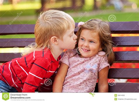 Little Couple In Love Outdoor Stock Photo Image Of