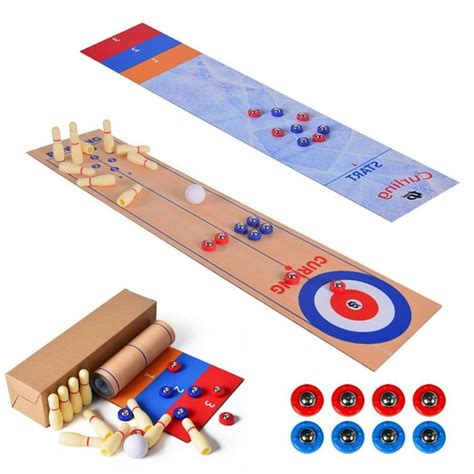 Autcarible 3 In 1 Table Top Games Shuffleboard Bowling And Curling