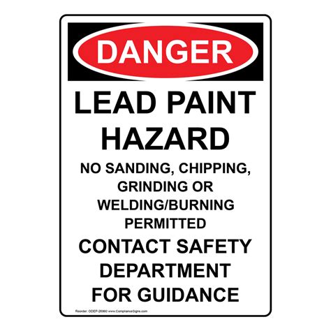 Vertical Lead Paint Hazard No Sanding Sign Osha Danger