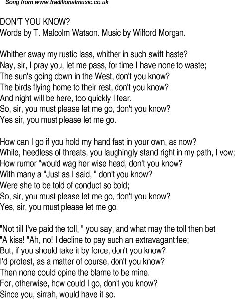 Old Time Song Lyrics For 29 Dont You Know