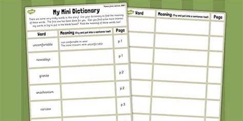 Mini Dictionary Writing Template To Support Teaching On Ug