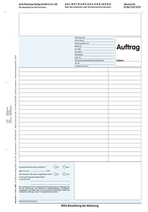 Bundeseinheitliche formulare und vordrucke (z.b. Werkstatt-Auftrag mit Karte online kaufen im Springer ...