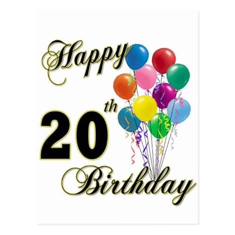 Happy 20th Birthday With Balloons Postcard Zazzle Happy 20th