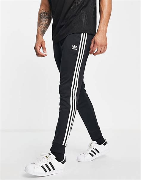Adidas Originals Adicolor Three Stripe Skinny Joggers In Black Black