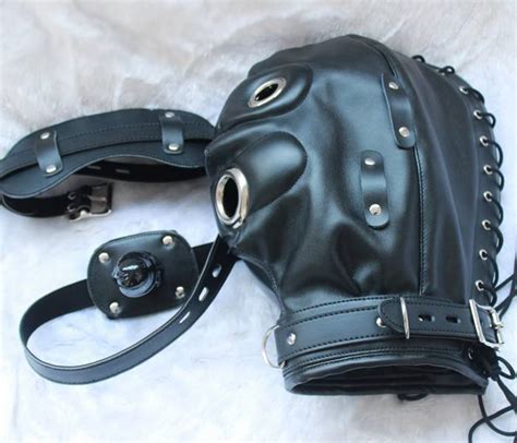 Lockable Soft Leather Gimp Hood Sensory Deprivation Mask Gag Blindfold