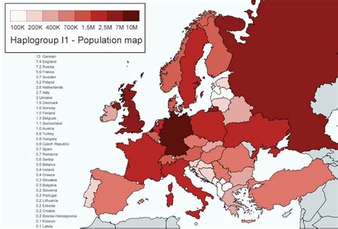 Haplogroup I1 Population Map Europe