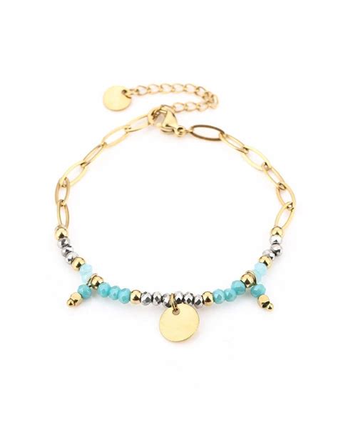 Gouden Armband Met Turquoise Kraaltjes LiBi Fashion Accessories
