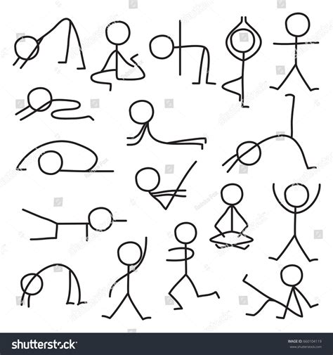 Set Stick Figure Different Yoga Poses Stock Vector Royalty Free 660104119
