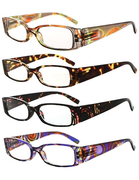 4 pack beautiful colors spring hinge rectangular reading glasses 1 75 in 2020 glasses fit