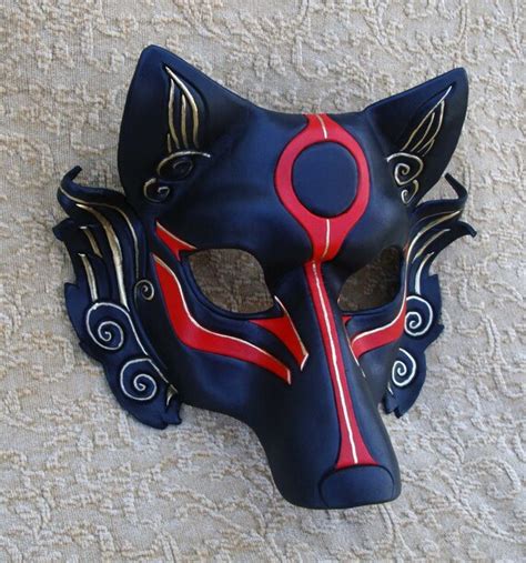 Black Okami Leather Mask Handmade Japanese Wolf Mask