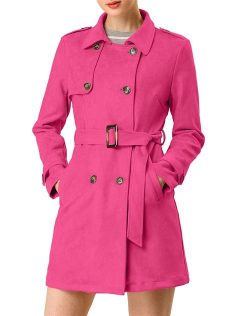 Allegra K Women S Notched Lapel Double Breasted Faux Suede Trenchcoat