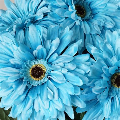 4 Bush 28 Pcs Turquoise Gerbera Daisy Artificial Flowers Wedding Vase