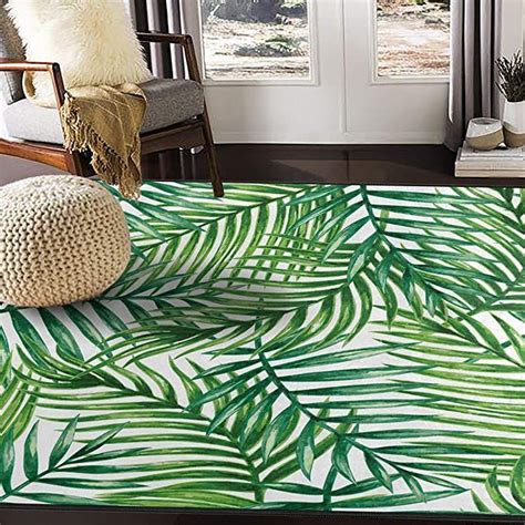 Alaza Tropical Palm Tree Leaves Watercolor Area Rug Rugs For Living