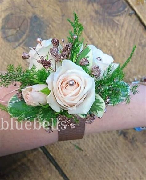 Pale Pink Spray Rose Wrist Corsage With Rose Gold Gypsophlia Pearls