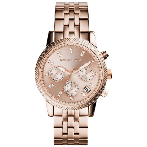 Michael Kors Womens Chronograph Ritz Rose Gold Tone Stainless Steel Bracelet Watch 37mm Mk6077