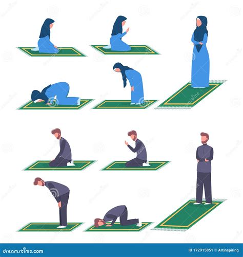 Muslim Woman And Man Praying Position Woman And Man Stock Vector Illustration Of Muslim