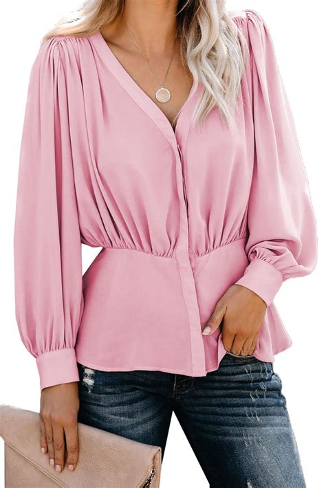 Cheap Pink Button Down Pleated Blouse Online Lc Pleated Blouse Women