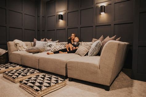 Our Dark Gray Home Theater Room With Wall Paneling Merricks Art