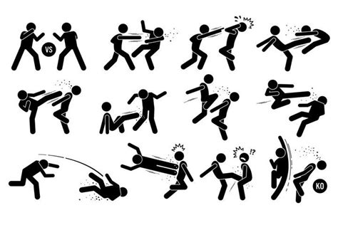 Street Fighting Attacking Stance Hit Punching Kicking Fight Stick Figure Drawing Stick Figure