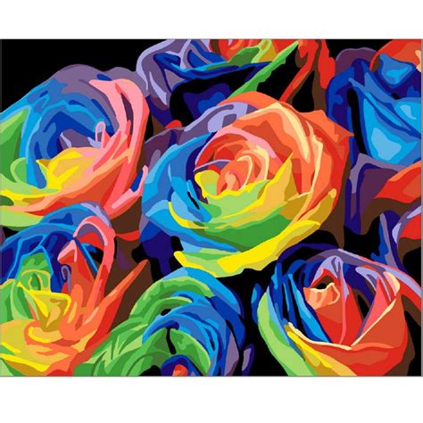 Handpainted 1set Diy Digital Oil Painting By Numbers Rose Flower Wall