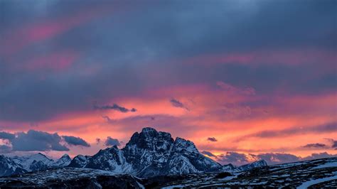 Download Wallpaper 1920x1080 Mountains Sunset Peaks Snowy Sky