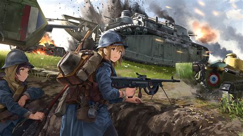 Download 1920x1080 Wallpaper Cute Soldiers Anime Girls Artwork