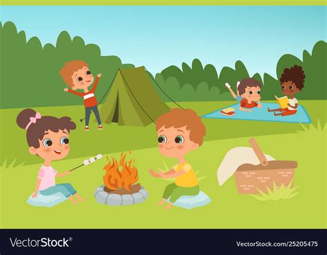 Kids Summer Camp Background With Children Vector Image