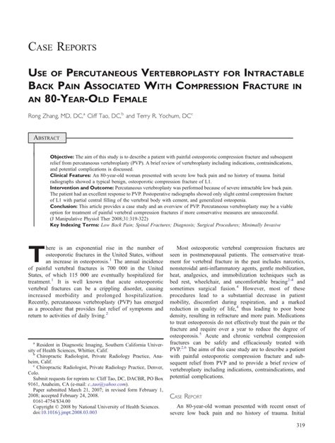 Pdf Use Of Percutaneous Vertebroplasty For Intractable Back Pain