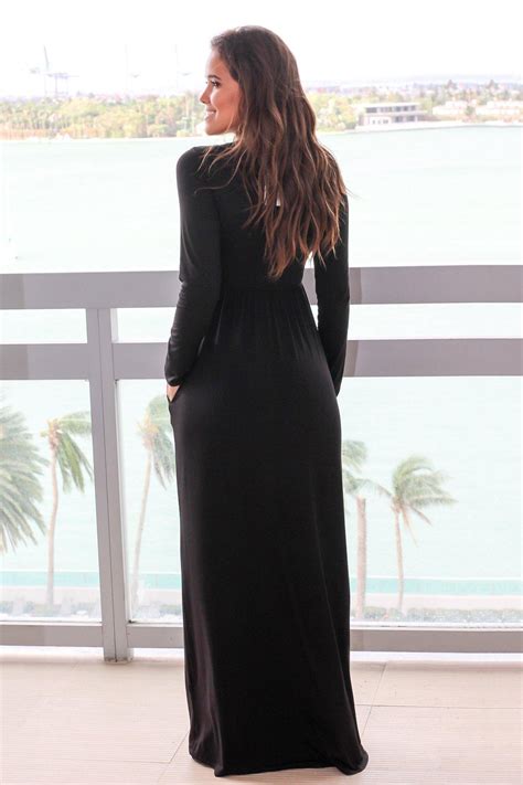 Long Sleeve Black Maxi Dress With Pockets Maxi Dresses Saved By The