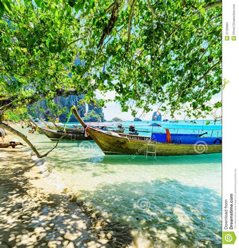 Boats On Phra Nang Beach Thailand Stock Photo Image Of