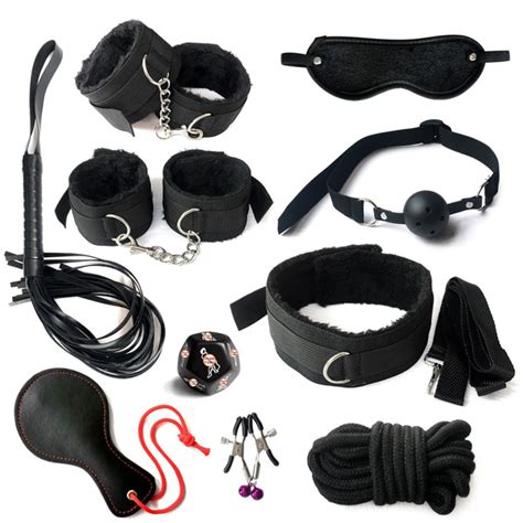 10pcs sexy adult product sm game suit set adult handcuffs ball mouth plug nylon whip kit for