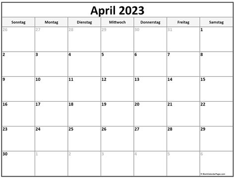 April 2023 Kalender Auf Deutsch Kalender 2023