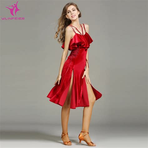 Yilinfeier My749 Latin Dance Dress Women Lady Adult Cha Cha Ruffled