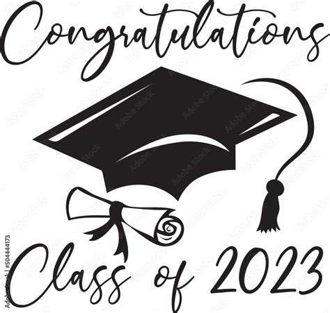 Congratulations Class Of 2023 Graduation Cap And Diploma Design Stock