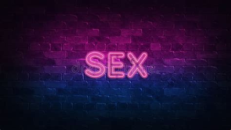 Sex Neon Sign Purple And Blue Glow Neon Text Brick Wall Lit By Neon Lamps Night Lighting On