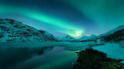 Reflected Northern Lights Lofoten Norway Wallpaper Backiee