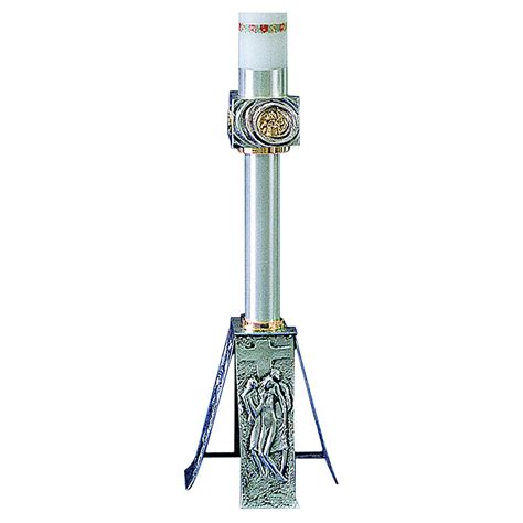 Base Porta Cirio Pascual 80 cm latón fundido plata y oro | venta online