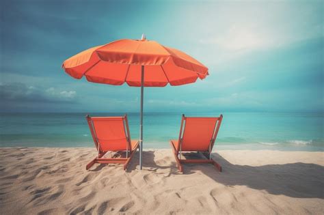Premium Photo Two Beach Chairs And Umbrella On The Tropical Beach