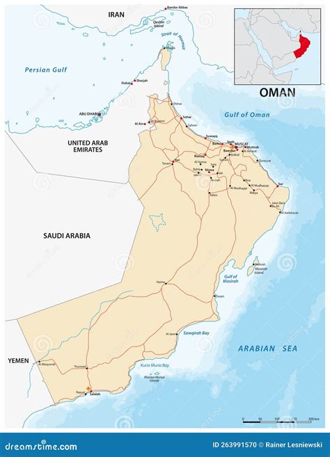 Vector Road Map Of The Sultanate Of Oman Stock Vector Illustration Of