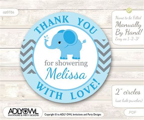Printable personalized baby blue elephant tags, boy shower. Boy Elephant Thank You for Showering Circle Tags for Baby Shower Printable DIY, favor tags ...