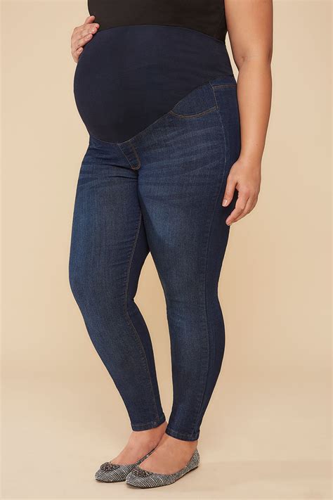Bump It Up Maternity Blue Denim Super Stretch Skinny Jeans With Comfort Panel Plus Size 16 18