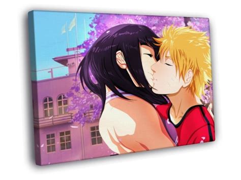 Naruto Hinata Hyuga Kiss Cute Anime Manga Art 50x40 Framed Canvas Print
