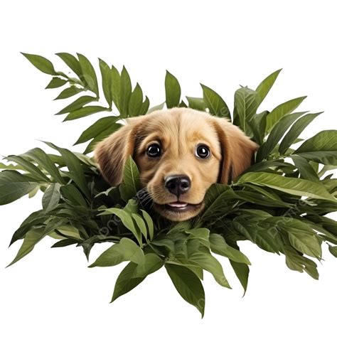Cute Dog Peeking Out From Plant Ai Generated Cute Dog Peeking Png