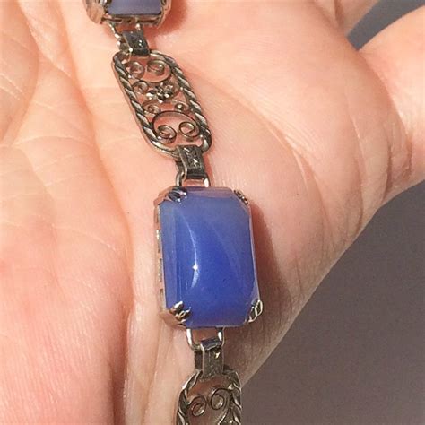 Vintage Blue Agate Bracelet Sterling Silver Filigree Etsy