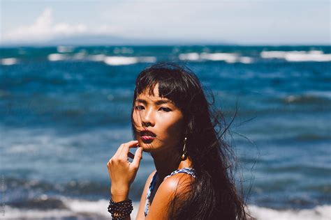 View Asian Woman Portrait By The Ocean By Stocksy Contributor Nabi Tang Stocksy