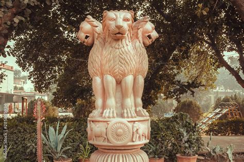 Lions On Sculptured National Emblem Of India Copy Of The Ansient