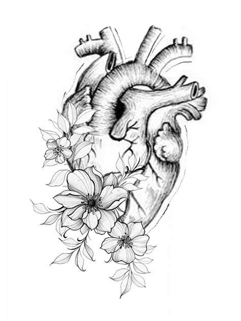 Realistic Heart Tattoo With Floral Design