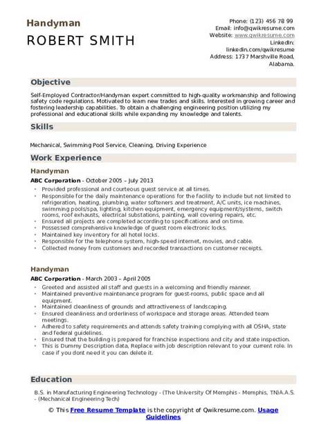 Check out real resumes from actual people. Handyman Resume | louiesportsmouth.com