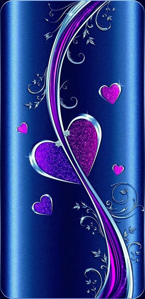 an abstract blue background with hearts and swirls on the bottom along with pink accents